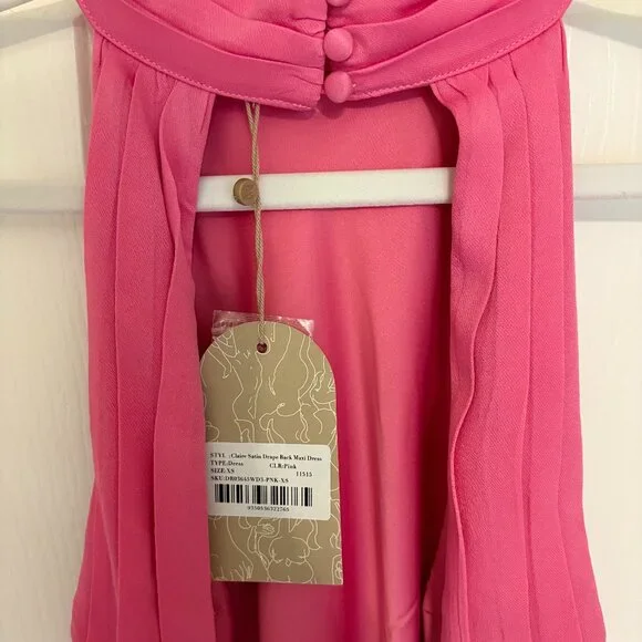 Meshki Satin Drape Back Maxi Dress with Split - Pink / XS - Picture 12 of 12